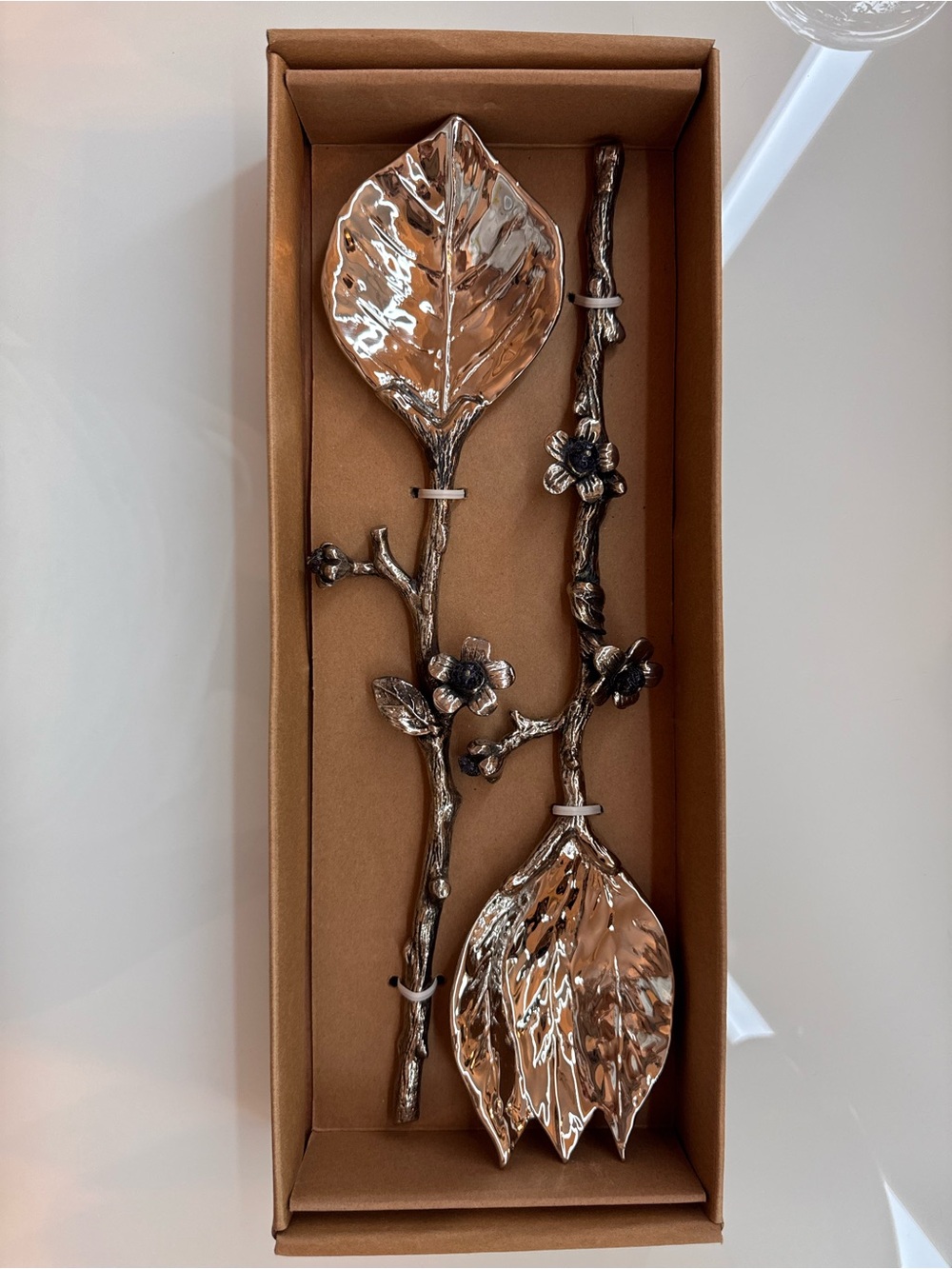 NIB Bombay Company Amethyst Vintage 2pc Metal Branch and Leaf Salad Serving Set